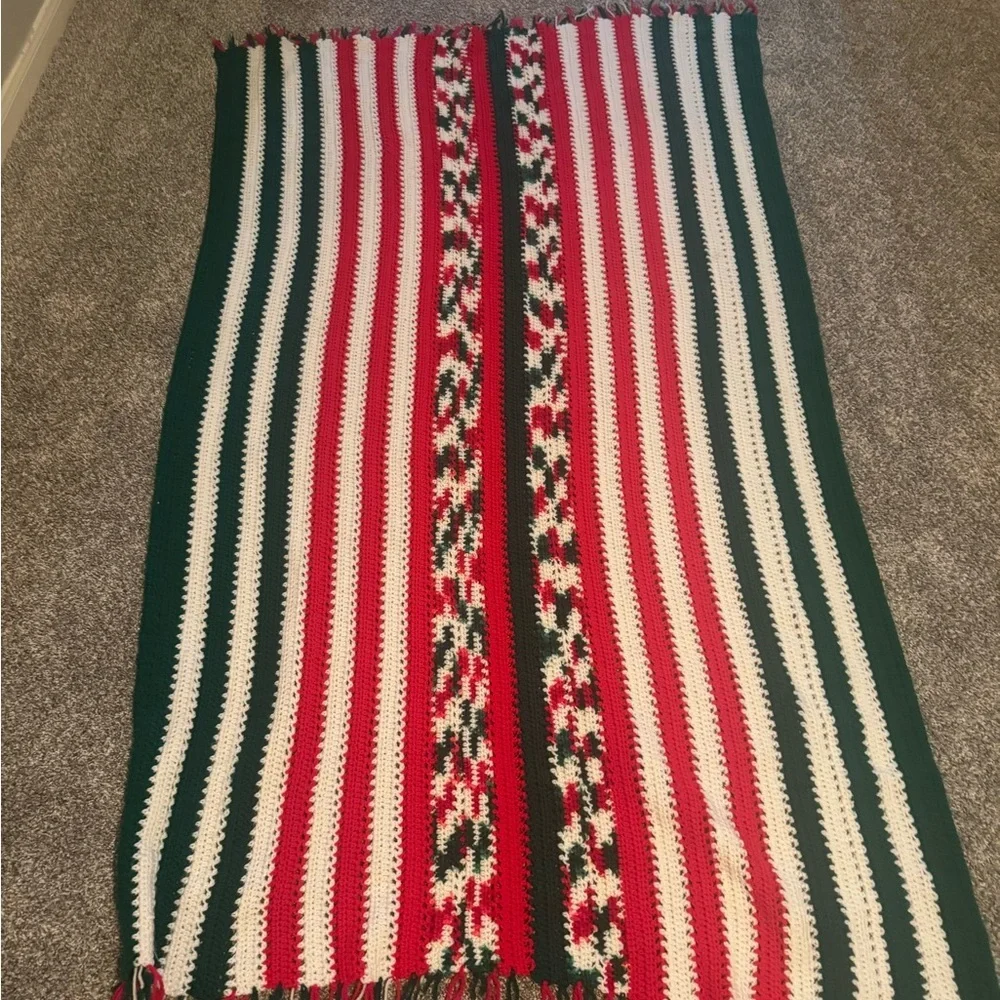 Christmas Striped Crochet Throw Blanket